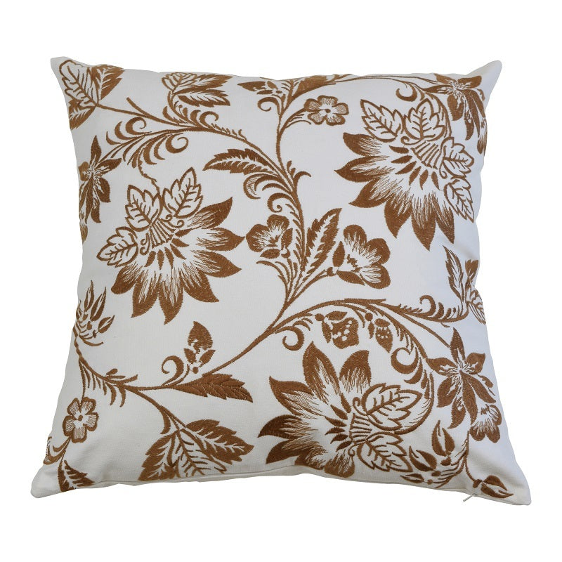 Caramel Embroidered Cotton Cushion Cover - Image 1