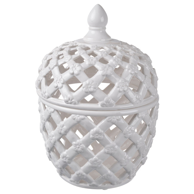 Tall Ceramic Lattice Lidded Jar - Image 2