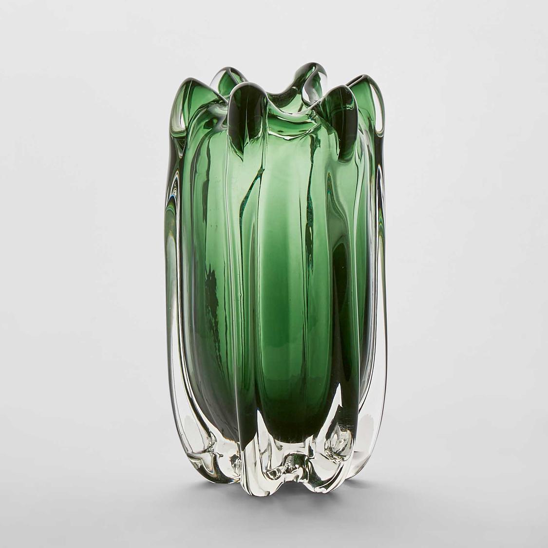 Large Green Handblown Glass Vase - Image 1