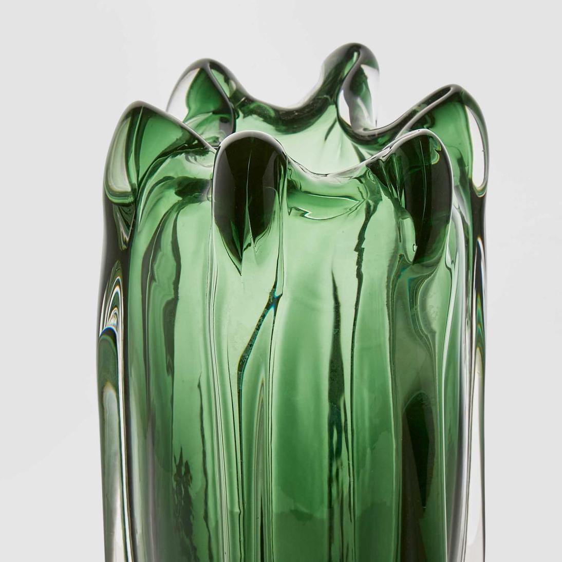 Large Green Handblown Glass Vase - Image 2