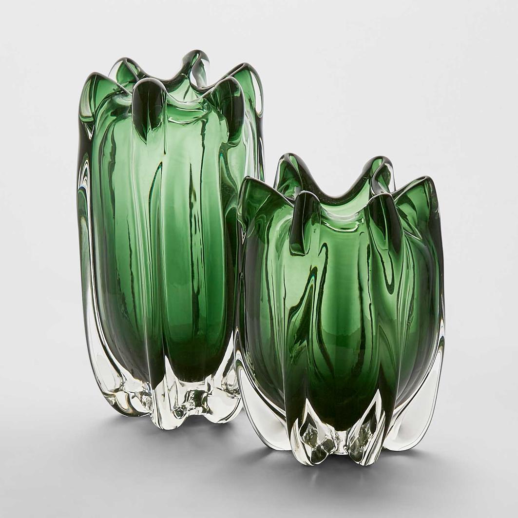 Large Green Handblown Glass Vase - Image 4