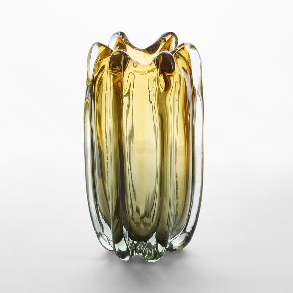 Large Amber Green Ombre Glass Vase - Image 1
