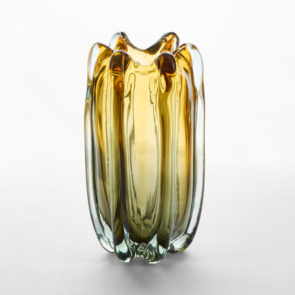 Large Amber Green Ombre Glass Vase - Image 1