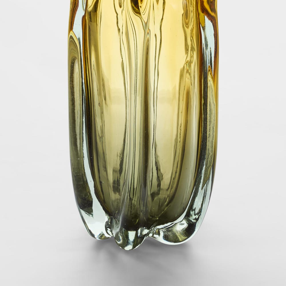 Large Amber Green Ombre Glass Vase - Image 2