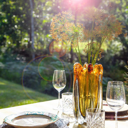 Large Amber Green Ombre Glass Vase - Image 5