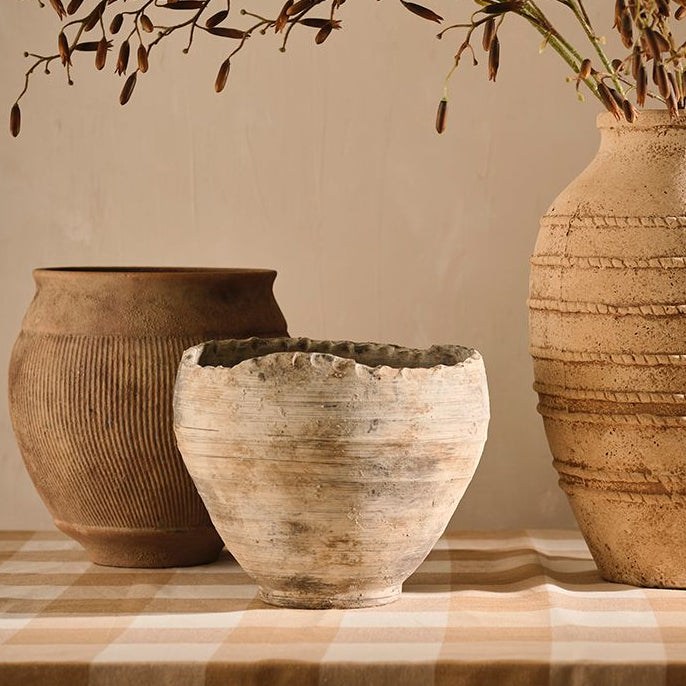 Textured Brown Gray Decorative Pot - Image 1
