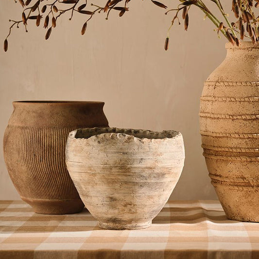 Textured Brown Gray Decorative Pot - Image 1